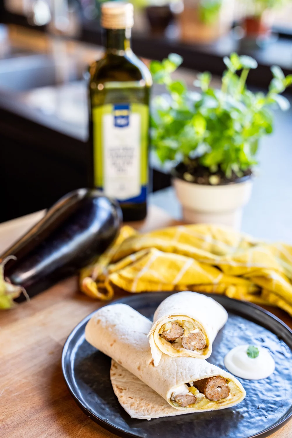 Wraps met lamsgehakt en aubergine