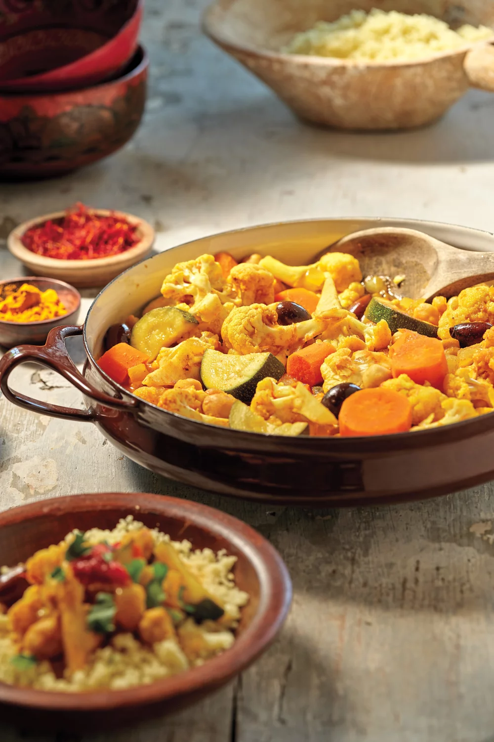 Marokkaanse tajine met kikkererwten en groenten