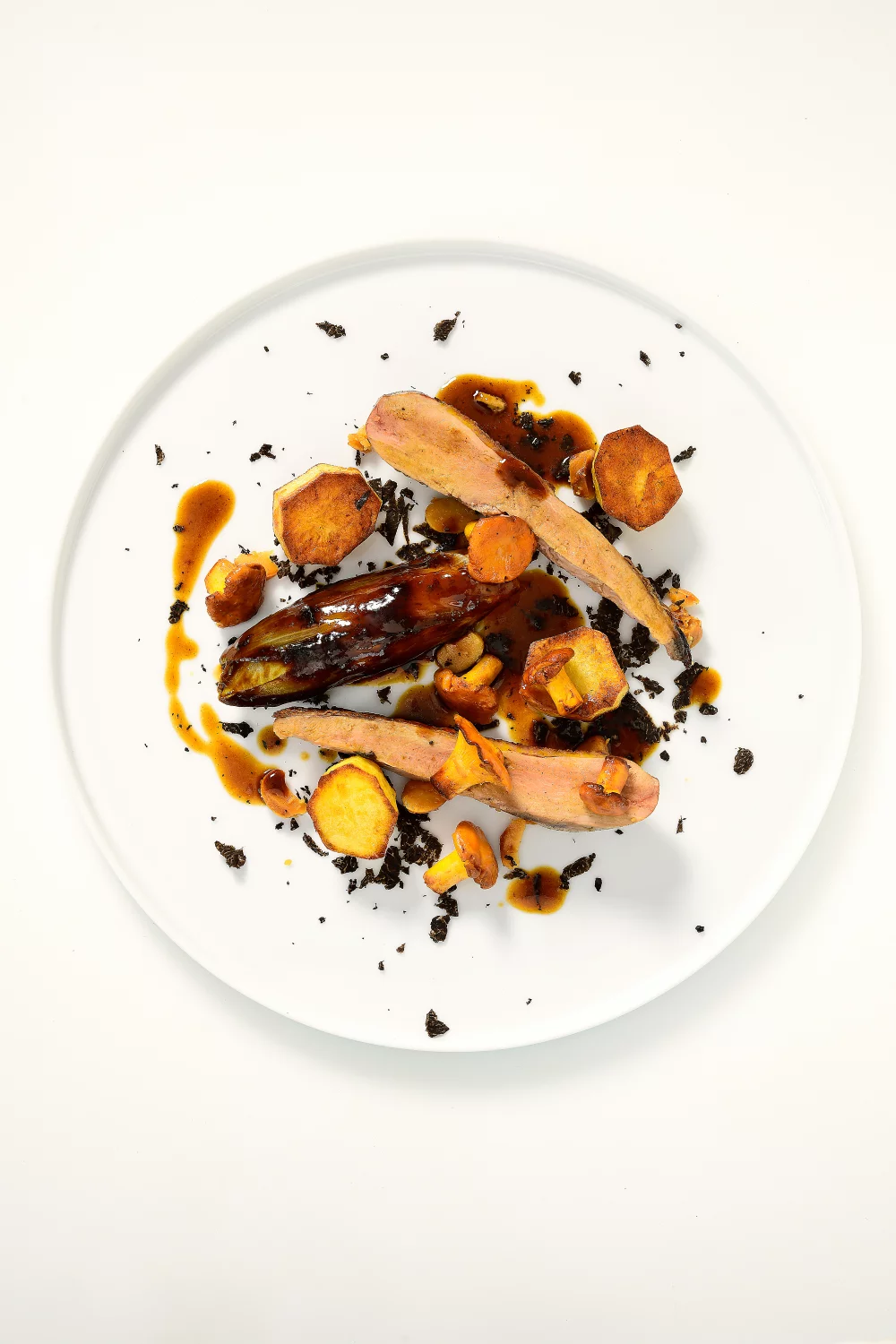 Fazant met champignons, witloof en truffel