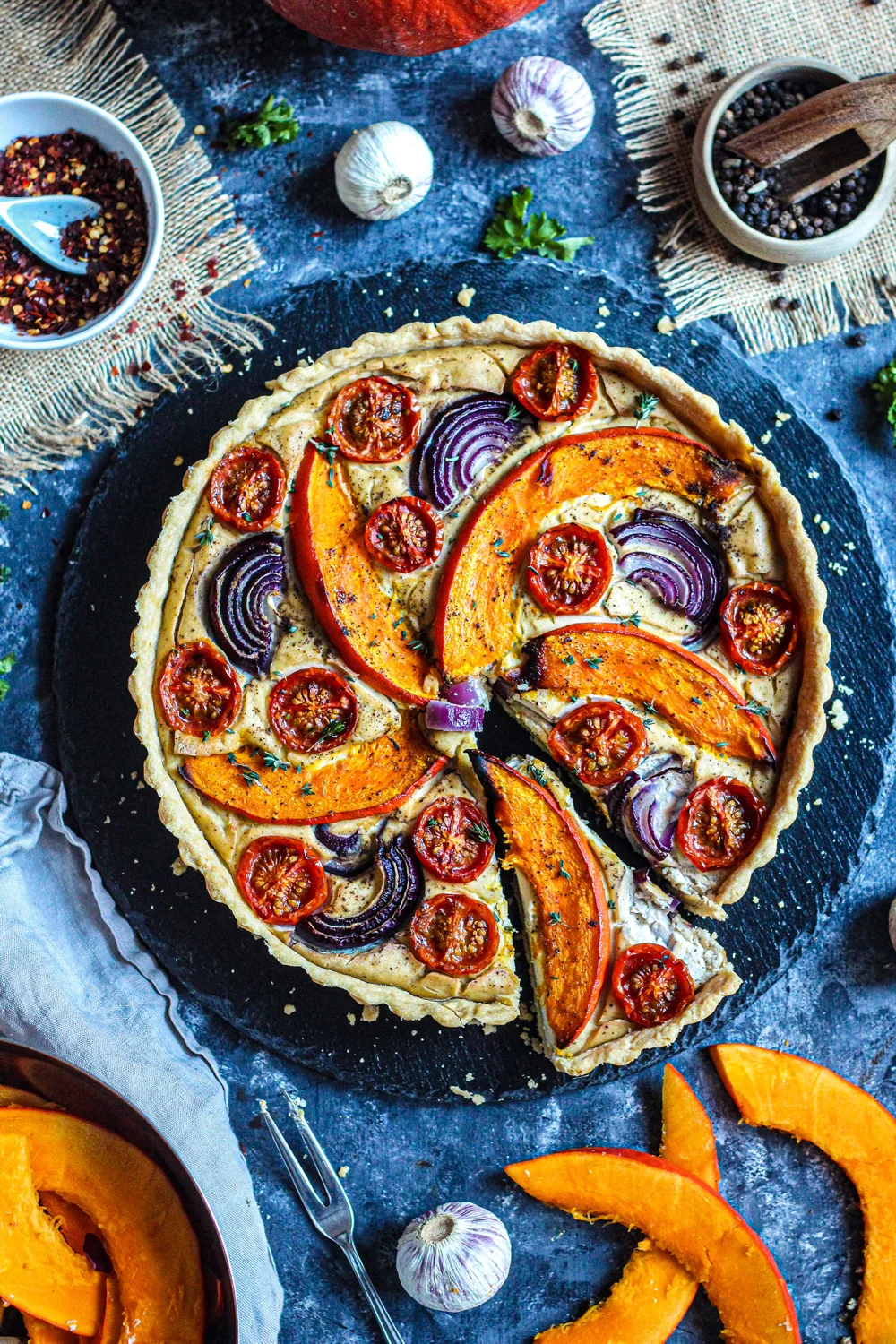Vegan quiche met pompoen