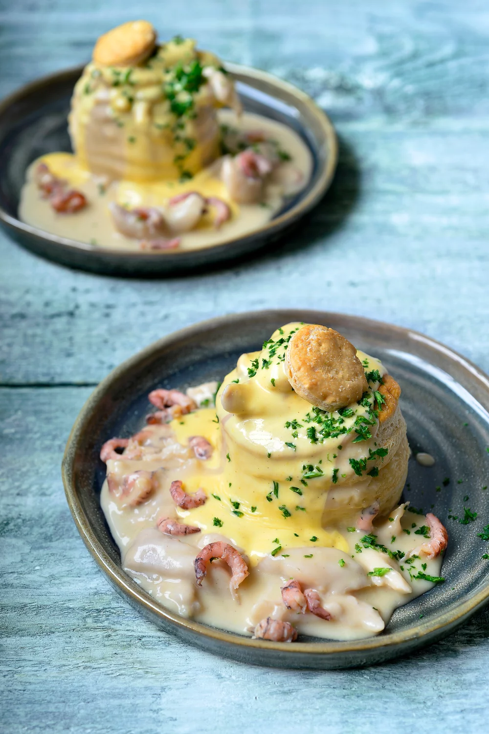 Vol-au-vent met zeetong en garnalen 