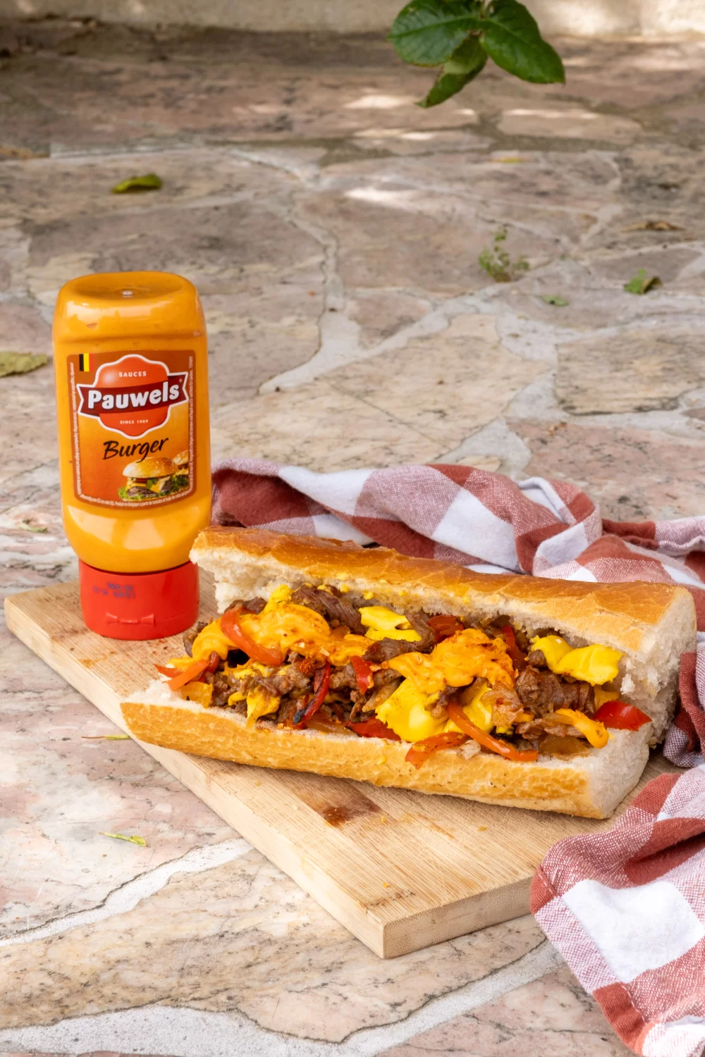 Messy Philly cheese steak