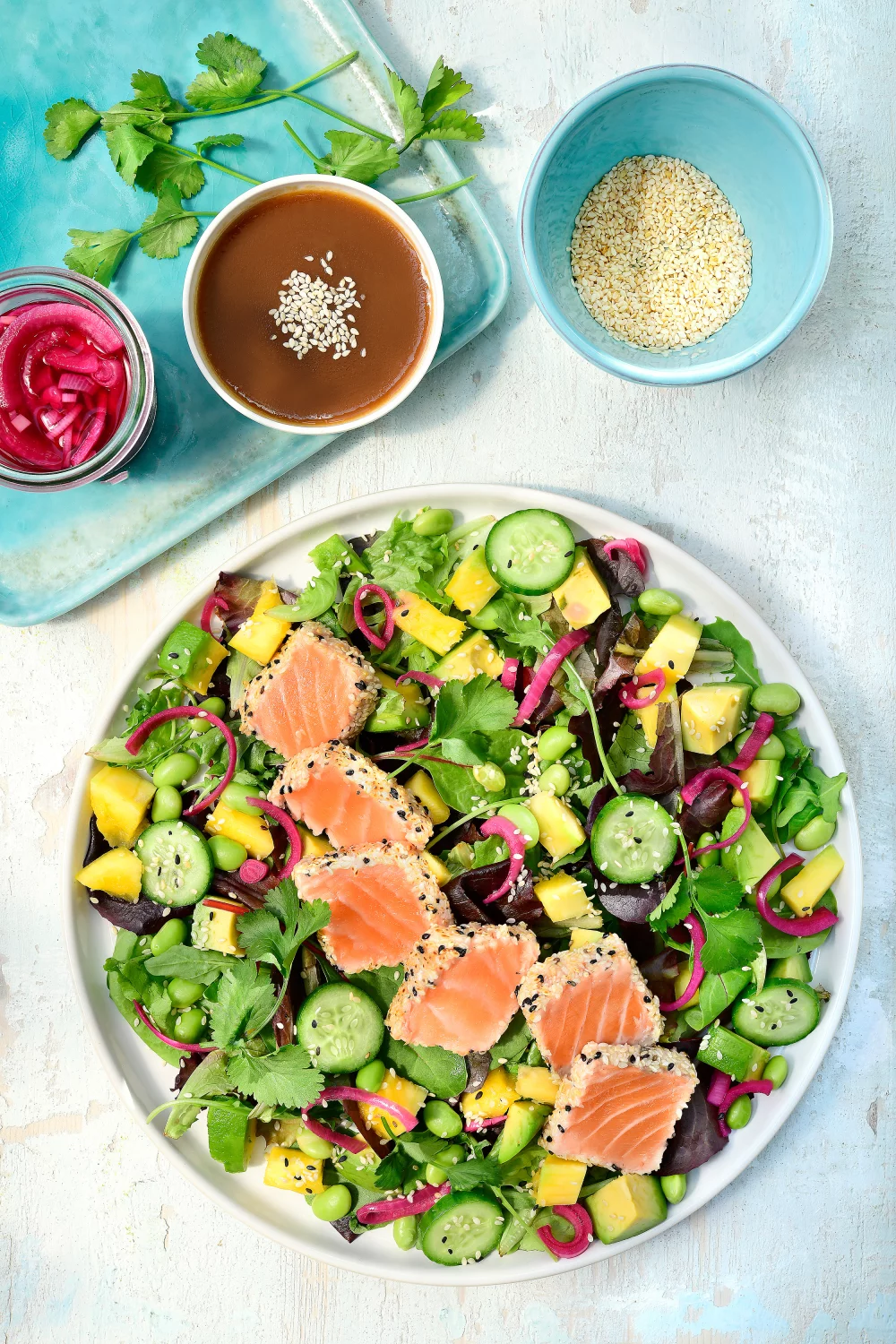 Salade met tataki van zalm