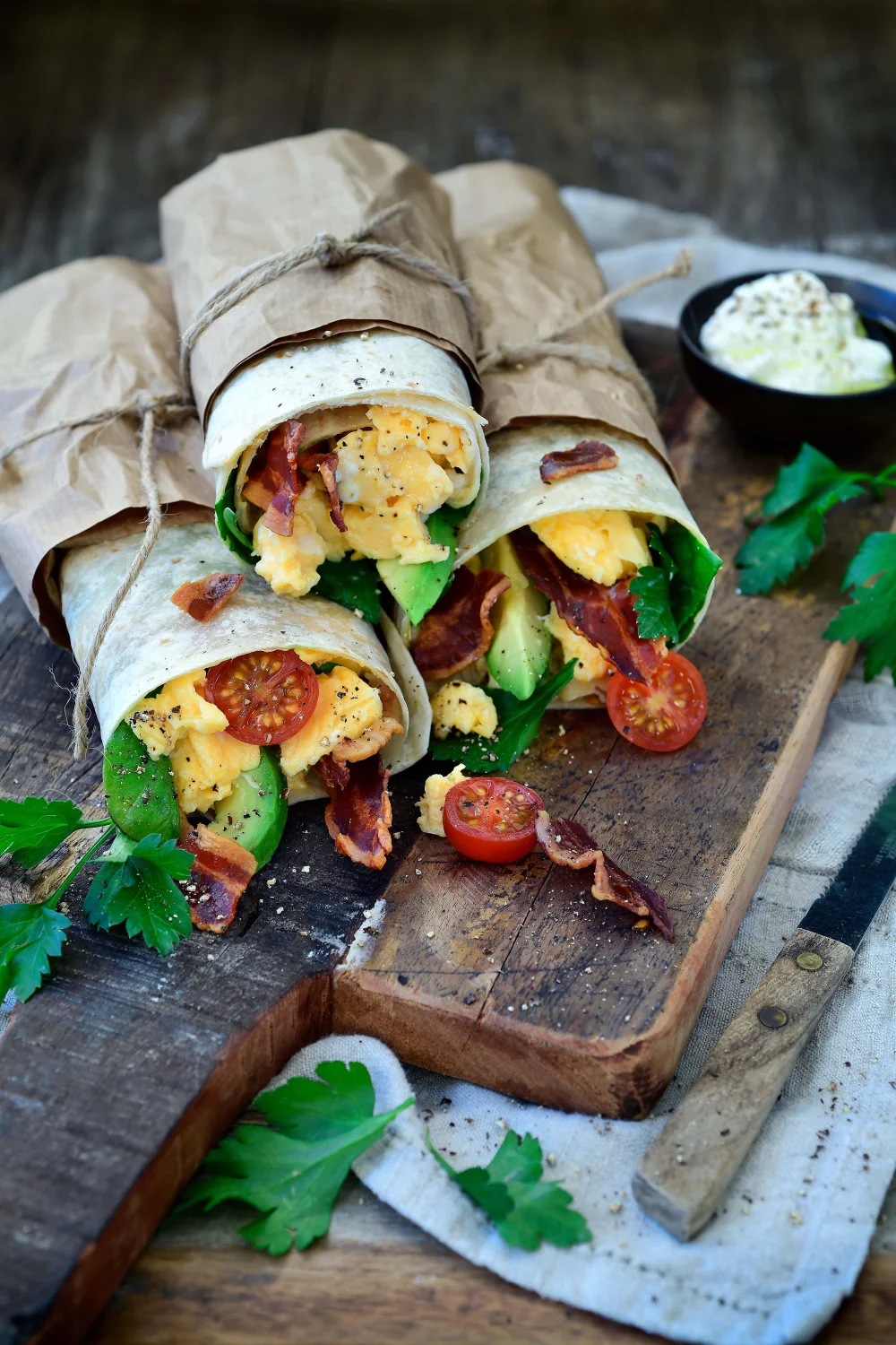 Breakfast burrito met spek en roerei