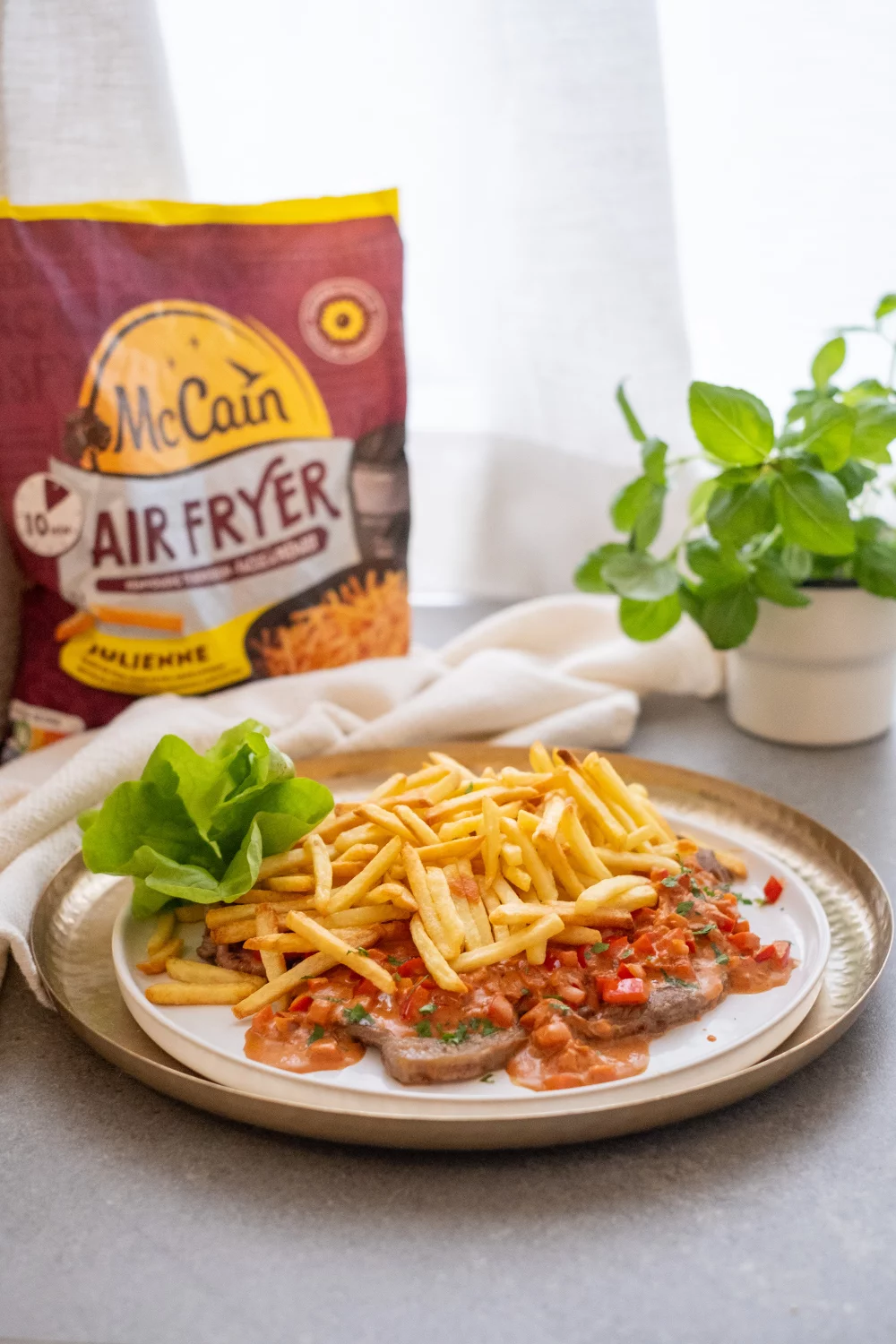 Entrecôte stroganoff met juliennefrietjes