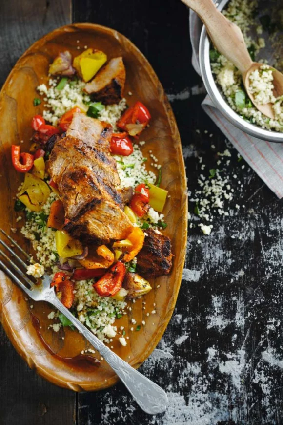 Couscous met rundsvlees en geroosterde paprika's