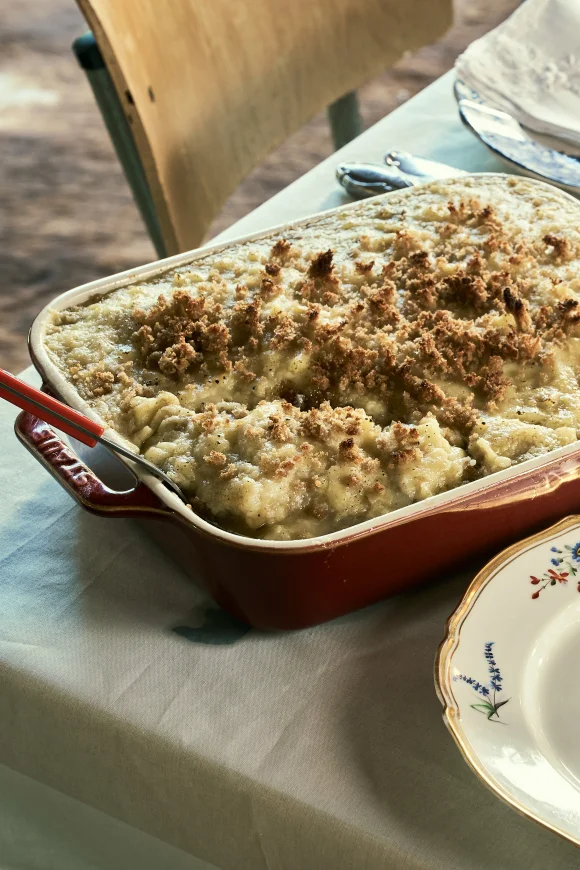 Parmentier van eend met appel en spinazie