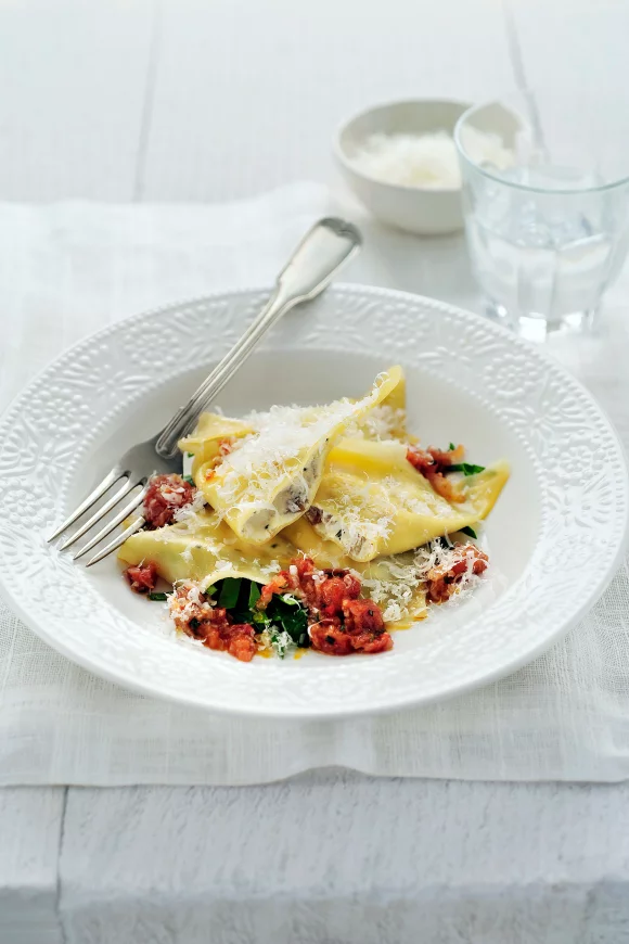 Ravioli met aubergines en ricotta