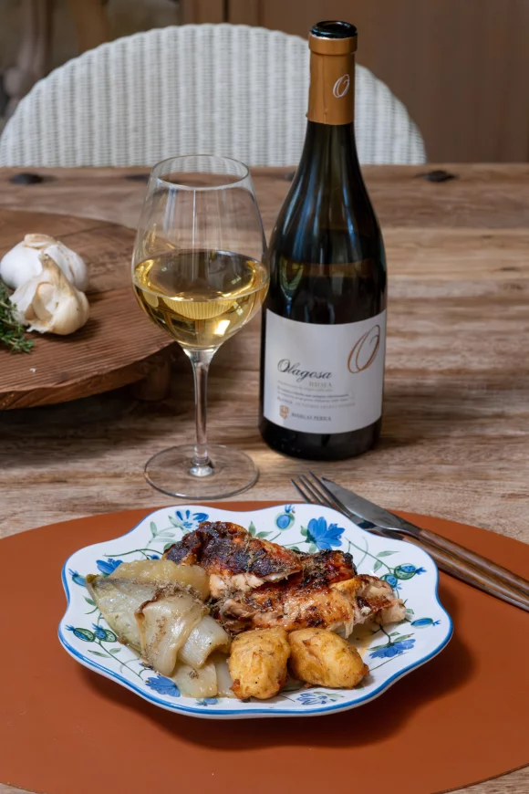 Kip aan het spit met witloof en pommes dauphine 