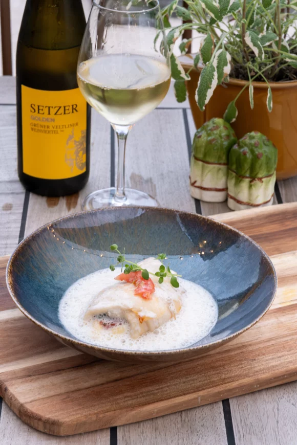 Saltimbocca van pladijs met schuim van paling 