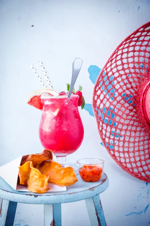 Raspberry Squash & Chips van zoete aardappel