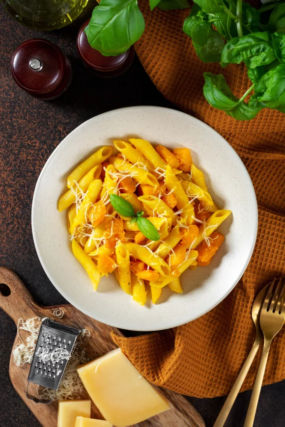 Penne met geroosterde pompoen