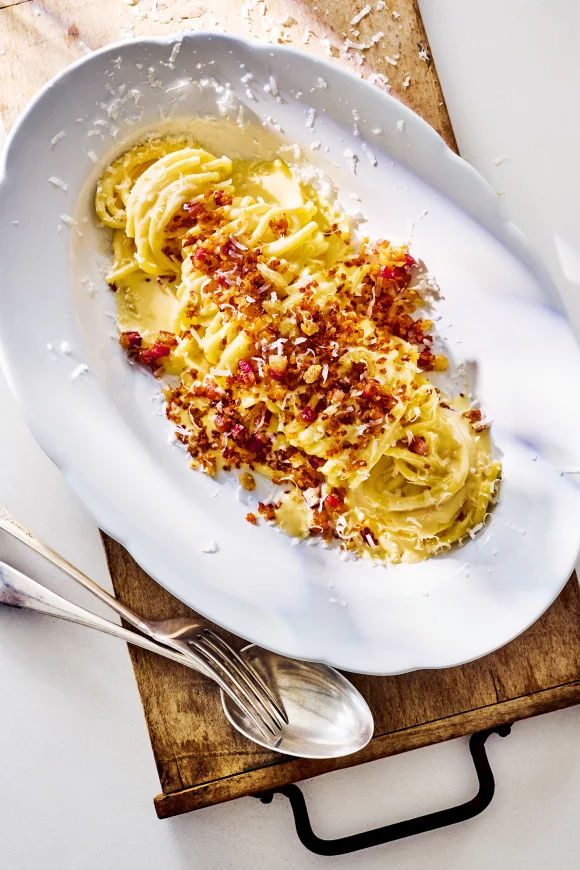 Carbonara met pancettakruim