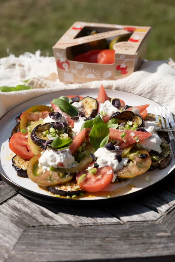 Gegrilde aubergine met burrata
