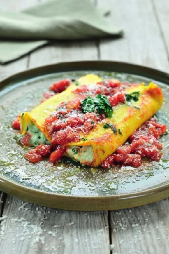Cannelloni gevuld met ricotta en spinazie