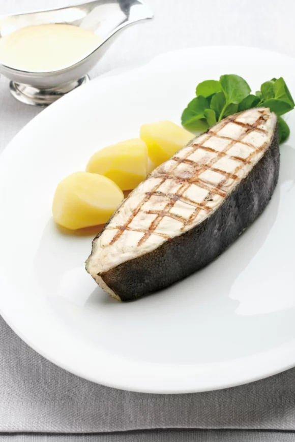 Gegrilde heilbot met mosterdsaus