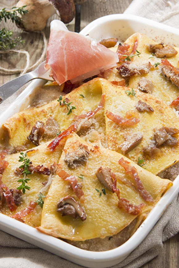 Pannenkoeken met Parmaham en eekhoorntjesbrood