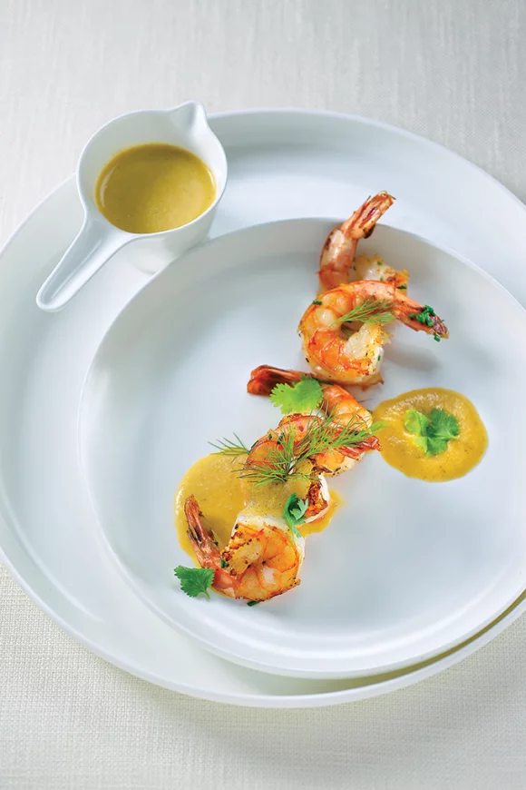 Scampi in Thaise curry met appeltjes