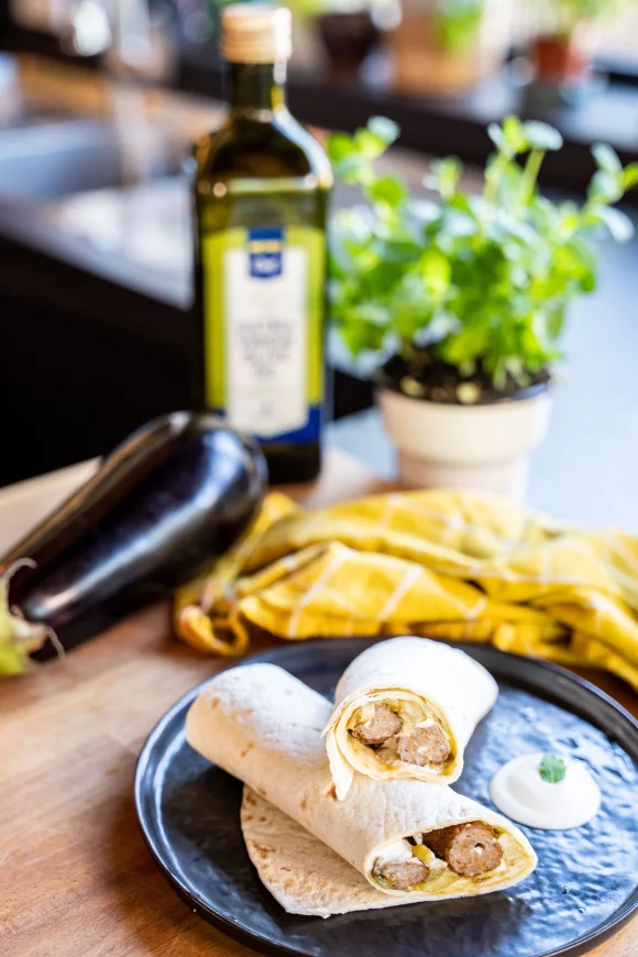 Wraps met lamsgehakt en aubergine