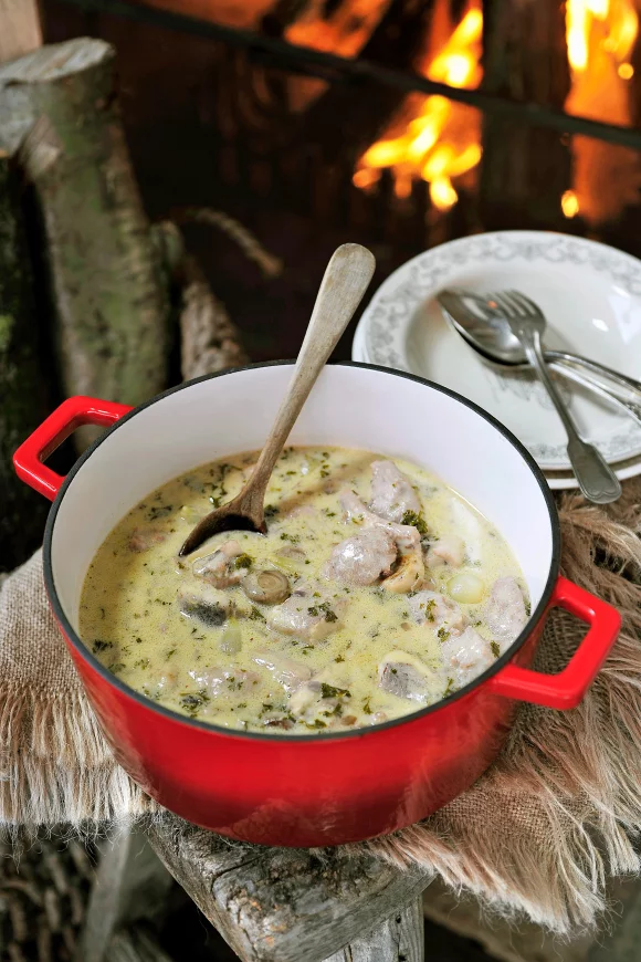 Poulette van paling met champignons