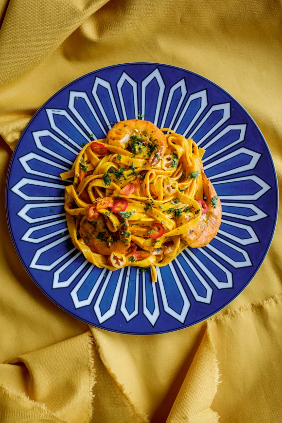 Tagliatelle met romige cajungarnalen