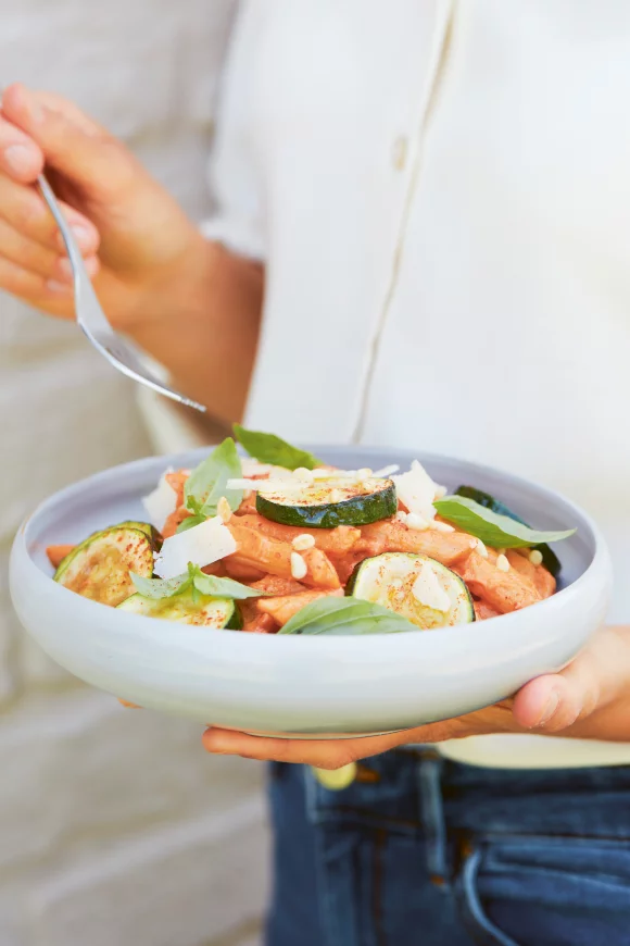 Pasta met puntpaprika en ricotta