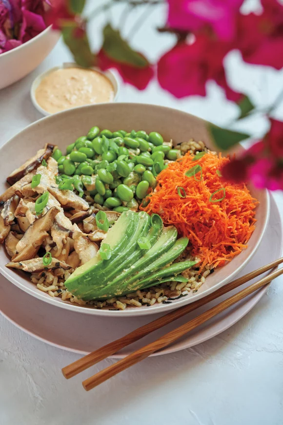 Rijstbowl met paddenstoelen