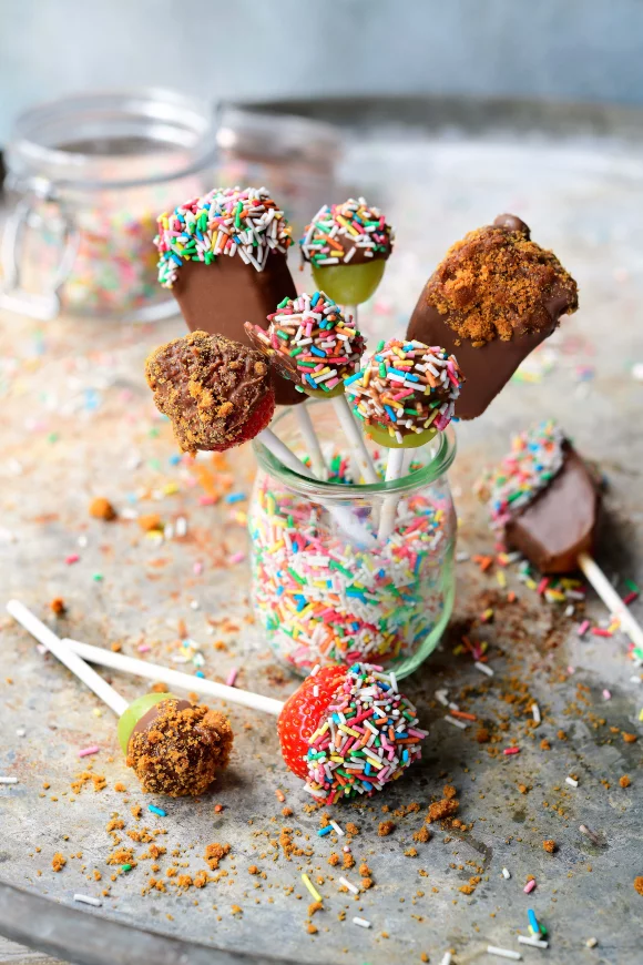 Fruitlollies met chocolade en speculaas
