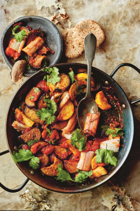 Ratatouille met gerookte paling