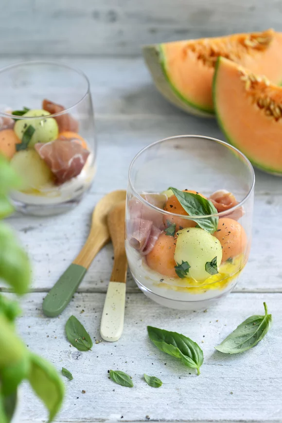 Meloen caprese glaasjes