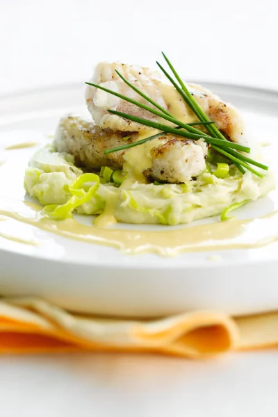 Staartvis met preipuree en mousseline