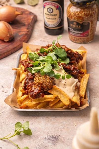 Vegetarisch stoofvlees met seitan en mosterdmayonaise 