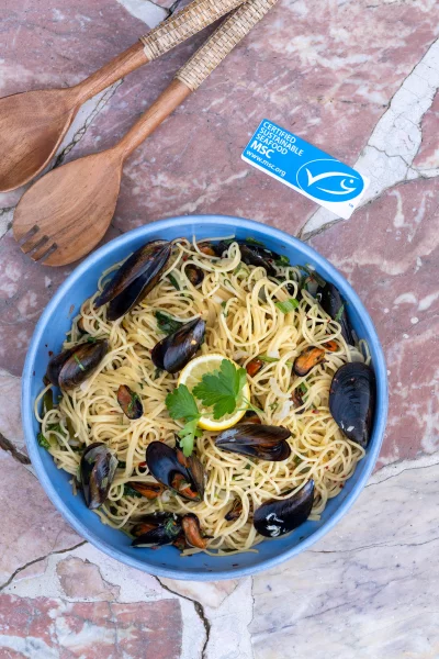 Pasta alla vongole met mosselen