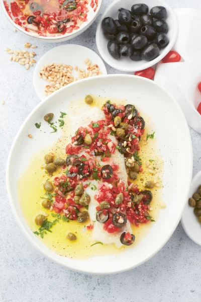 Kabeljauw in de oven met caponata