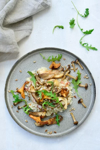 Risotto met champignons, pastinaak en pancetta