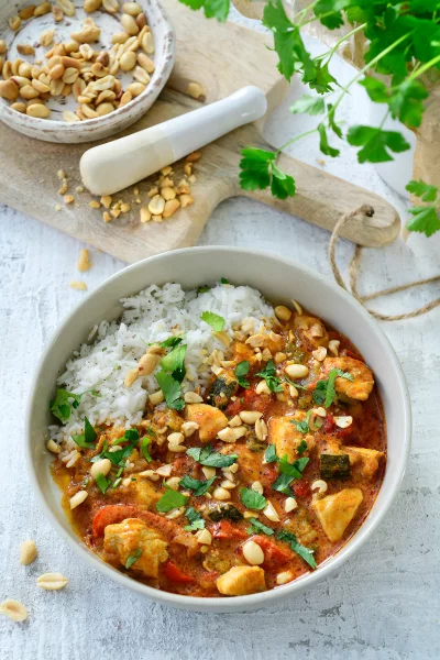 Rode curry met kip en groentjes