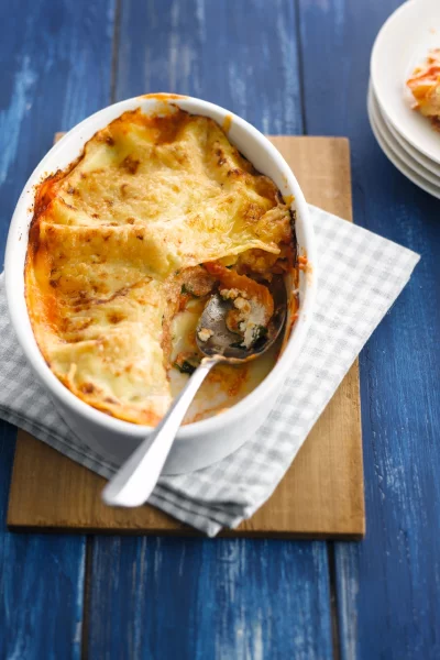 Lasagne met zalm, spinazie en ricotta