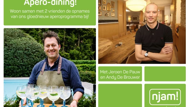 Woon samen met twee vrienden de opnames bij van ons gloednieuw aperoprogramma!